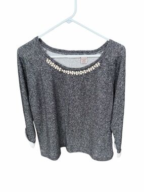 Fresh. Gray Sweater with Pearl and Jewel Embellishment NWT